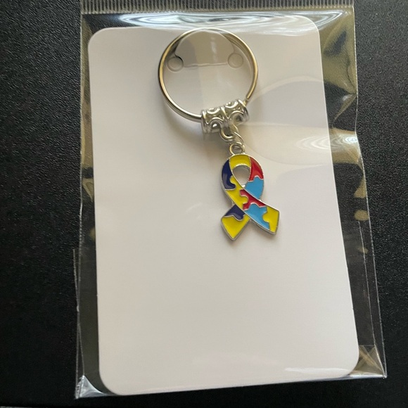 Autism Awareness Ribbon Puzzle Piece Keychain - Picture 2 of 4